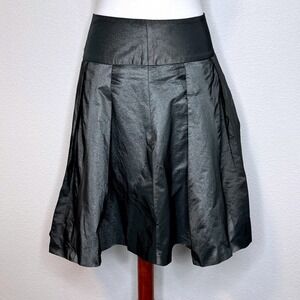 MAURO GRIFONI Italy Mini Pleated Skirt 42 Metallic Black Lined NWOT Goth